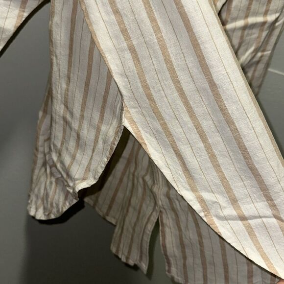 aerie XS Ivory Tan Vertical Stripe Pool-to-Party Linen Blend Cover up Shirt - Picture 16 of 17